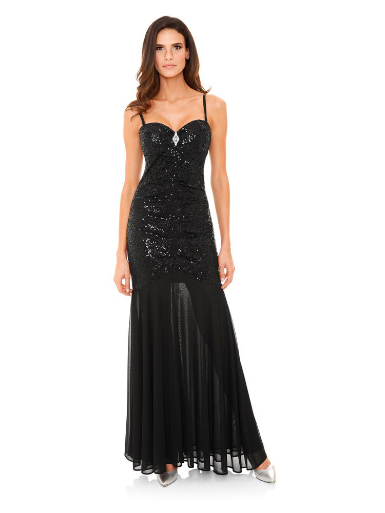 Robe de soirée longue à paillettes, bretelles amovibles helline